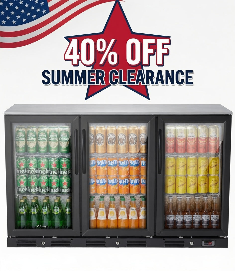 Kalamera three-door 11.2cu.ft back bar undercounter commercial beverage cooler with 304 S/S top board